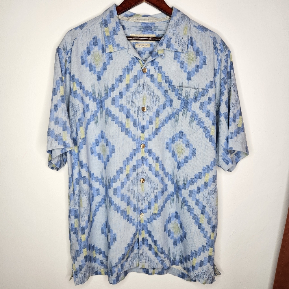 Tommy Bahama Men's Short Sleeve Button Front Shirt 100% Silk Original Fit Size L